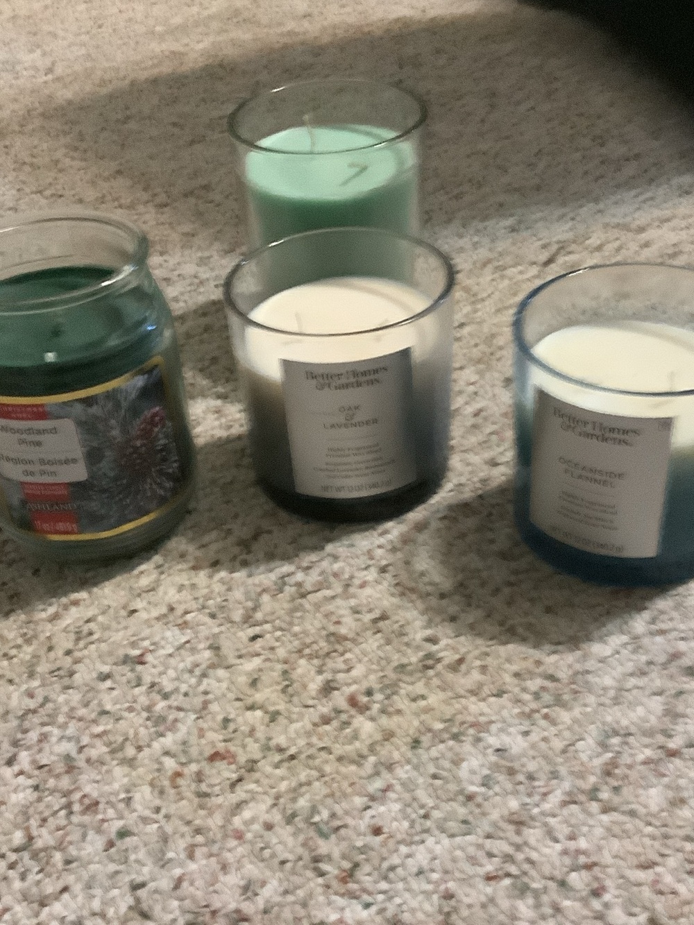Better Homes And Gardens Blue, Teal and Green Glass Jar Candles - Set of 4